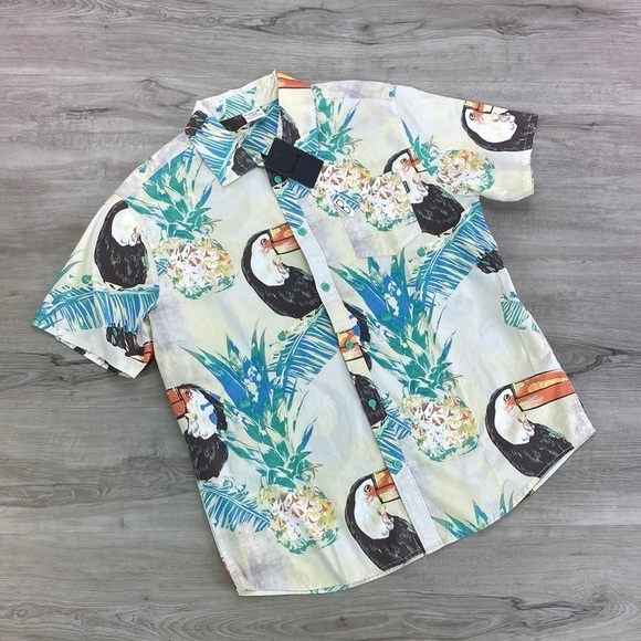 HURLEY- BODEGA PINEAPPLE WOVEN MENS COLLARED SHORT SLEEVE SHIRT - Picture 1 of 11